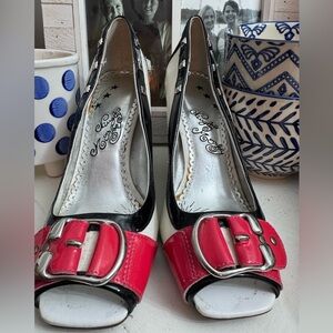 Naughty Monkey Black and Red Buckle Heels